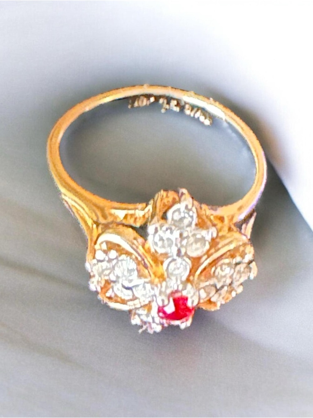 18Karat Gold Electroplated  Ring with Red Center Stone